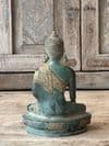 Green & Golden Bronze Buddha in the Grounded Bhumisparsha pose