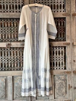 hand block print Mul Mul Cotton Sundress with Blue Palm Trees