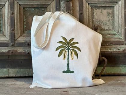 Hand block print palm tree cotton bag