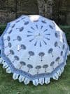 hand block print parasol with blue palm trees