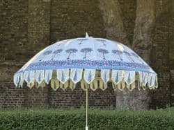 hand block print parasol with blue palm trees