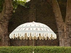 hand block print parasol with cypress trees and flowers