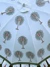 hand block print parasol with green palm trees