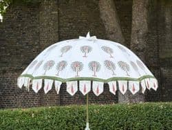 hand block print parasol with green palm trees