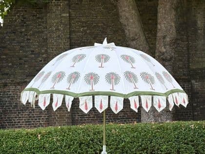 hand block print parasol with green palm trees