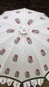 hand block print parasol with pink peonies