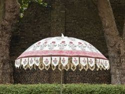hand block print parasol with red poppies