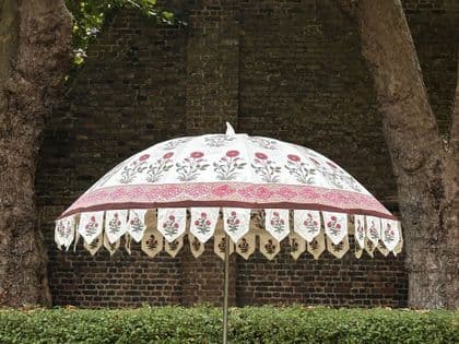 hand block print parasol with red poppies