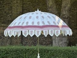 hand block print parasol with ruby pink floral design