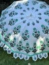 hand block print parasol with Sea Green Poppy Design