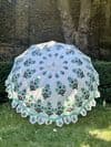 hand block print parasol with Sea Green Poppy Design