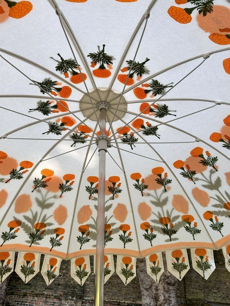 Hand Block Printed Garden Parasol – Cotton Palm Tree Sun Shade Patio Umbrella