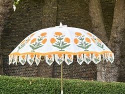 Hand Block Print Parasol with Yellow Poppies & Thistles