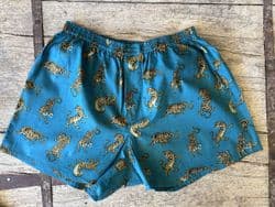 Hand block printed sleep shorts in blue