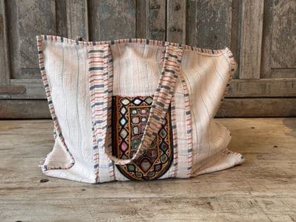 Hand Loomed Cloth Tote Bag with Vintage Mirrorwork