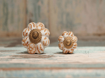 Hand Painted Porcelain Door Knobs with amber coloured decoration