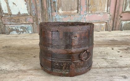 Hand Turned Teak & Iron Grain Measure, Rajasthan