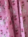 Kimono Block Print Cotton Robe in Pink with Lotus & Nandi Cow Design