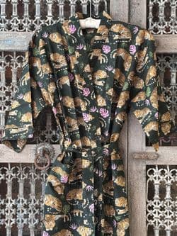 Kimono Block Print Robe with Sleeping Tiger