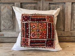 Large Square Cushion with Vintage Linen & Antique Embroidery