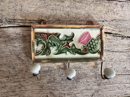 Large Vintage Colonial Tile - Pink and Green Plant