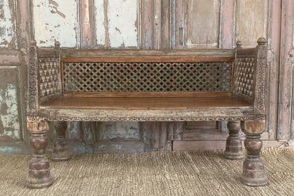 late 19th century teak bench with jali fretwork, Udaipur