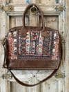 Leather Tote with Vintage Embroidery Panels