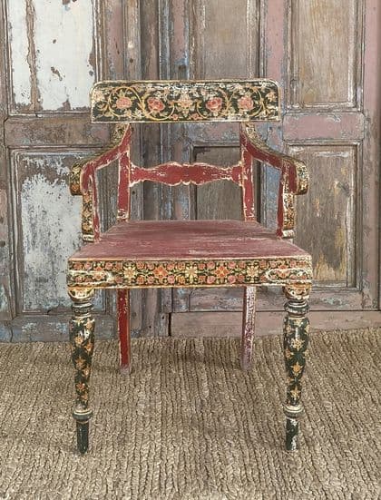 Maharaja polychrome teak chair, Bikaner, Rajasthan 1890
