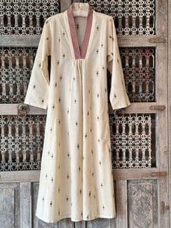 Marcia Dress in Cream Handloom Cotton Jamdani Fabric