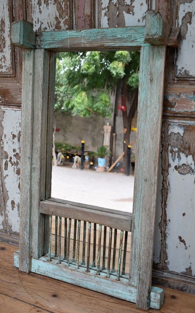 Mirror made from old tribal window Kutch Gujarat