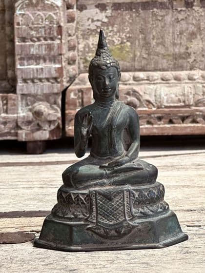Old Bronze Casting of the Buddha with hand mudra, Vitarka pose