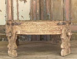old carved wooden grinder table