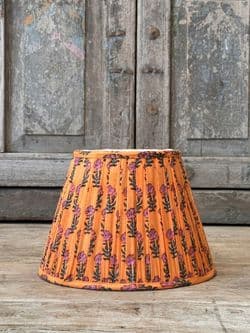 Orange with pink flowers block print Lampshade -  ex small
