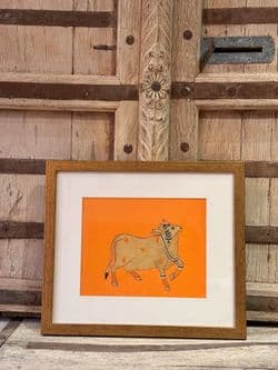 Original Framed Artwork Painting of a Holy Nandi Bull, Udaipur