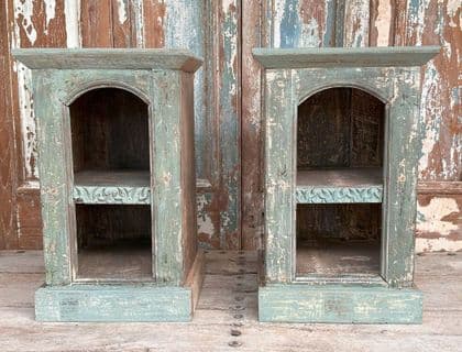 Pair of Antique Bedside Tables With Faded Paint Tones