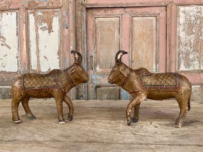 Pair of Teak & Papier Mache Polychrome Bull, Bikaner circa 1900