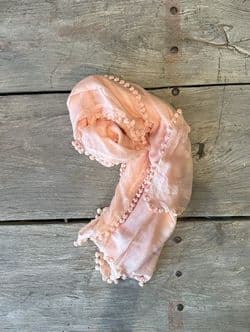 Pale Apricot Fine Cotton Pom-Pom Shawl