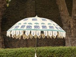 parasol with hand block cypress tree motif with pink border