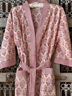 Peach Pomegranate Block Print Dressing Gown