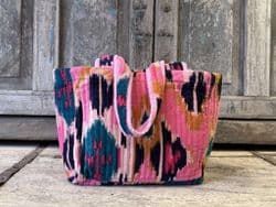 Pink Ikat Velvet Small Tote Bag
