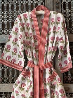 Pink Poppy Block Print Dressing Gown