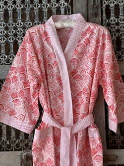 Pink Shell Block Print Dressing Gown