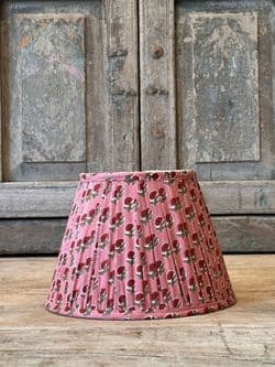 Pink  with red roses block print Lampshade - ex small