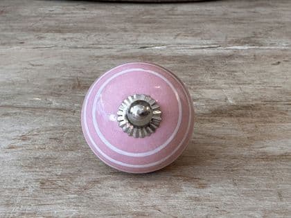 Pink with White Stripes Porcelain Door Knob