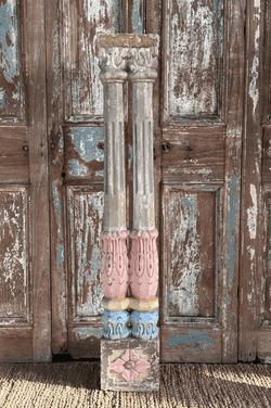 Polychrome Sandstone Double Pillar with stylised lotus decoration, circa 1890