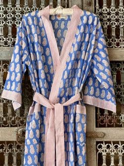 Provence Blue Block Print Dressing Gown