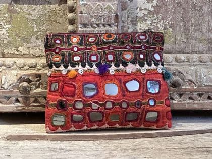 purse made from vintage mirrorwork textile
