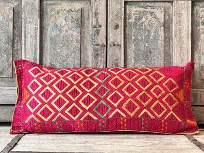 Rare Antique Floss Silk Dowry Bolster,  Swat Valley, Pakistan