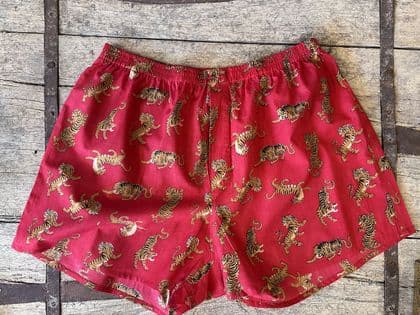 Red Hand block printed sleep shorts