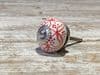 Red on White Hand Painted Ceramic Door Knob